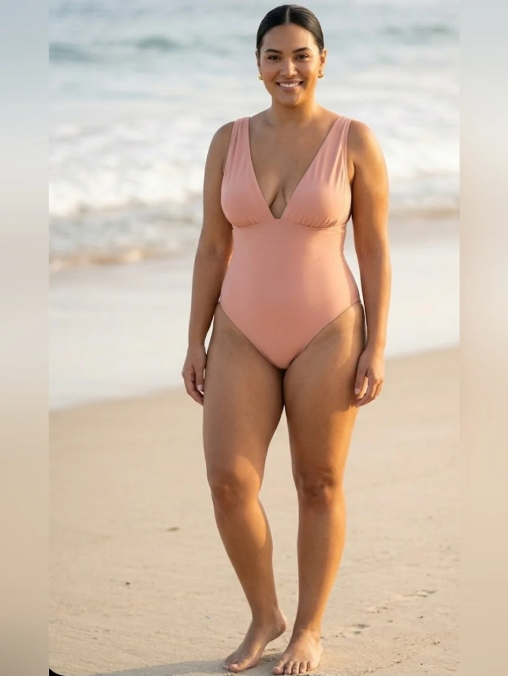 J. Crew Plunge V-Neck One-Piece Swimsuit - Nude Peach - Size 14